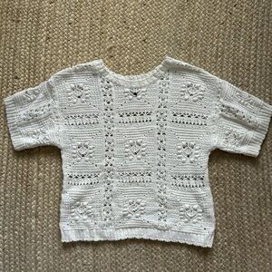 Aqua Ivory Crochet Knit Top
